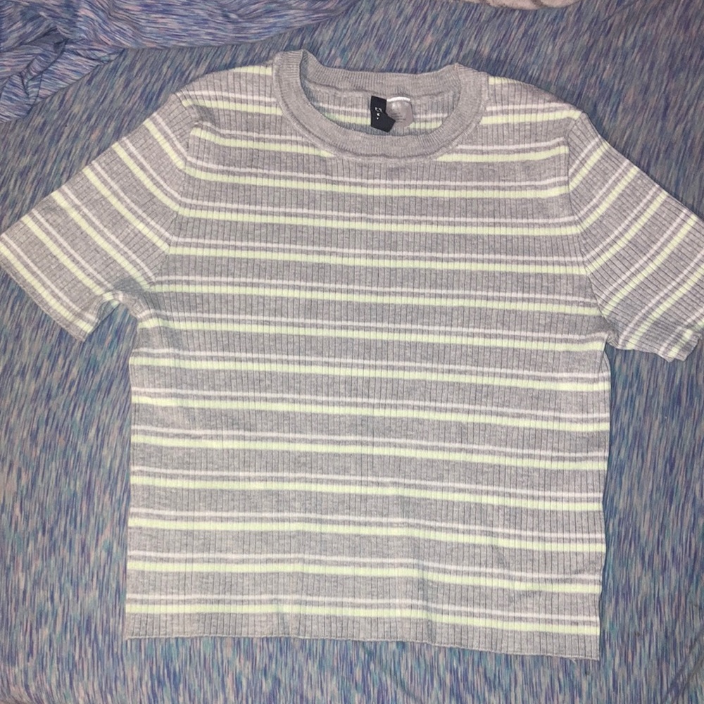 Grey and green striped shirt